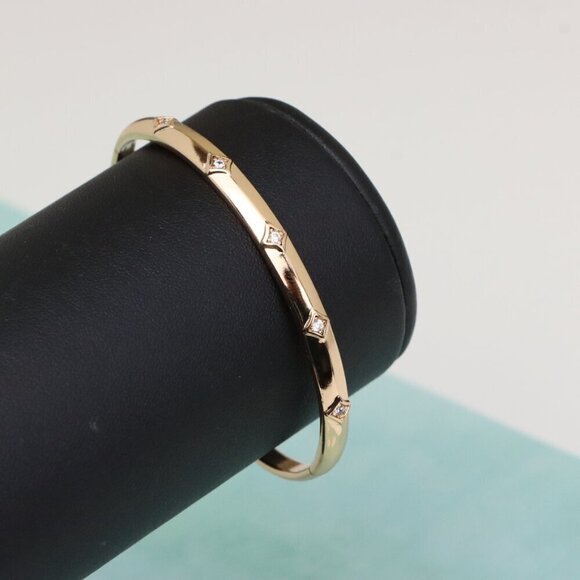 Elegant Rose Gold Bangle with Square Accents & Crystal Detailing, XPBL0510 - Picture 7 of 11